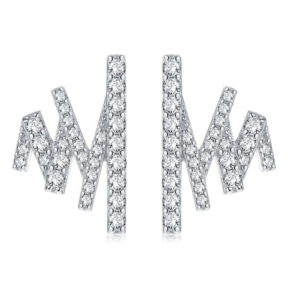 925 Sterling Silver Diamond-Cut Earrings for Women Elegant Geometric Zircon Studs White Gold Plated