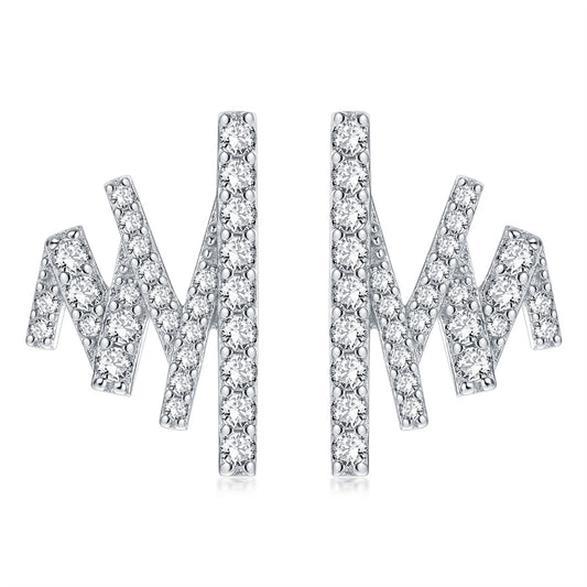 925 Sterling Silver Diamond-Cut Earrings for Women Elegant Geometric Zircon Studs White Gold Plated