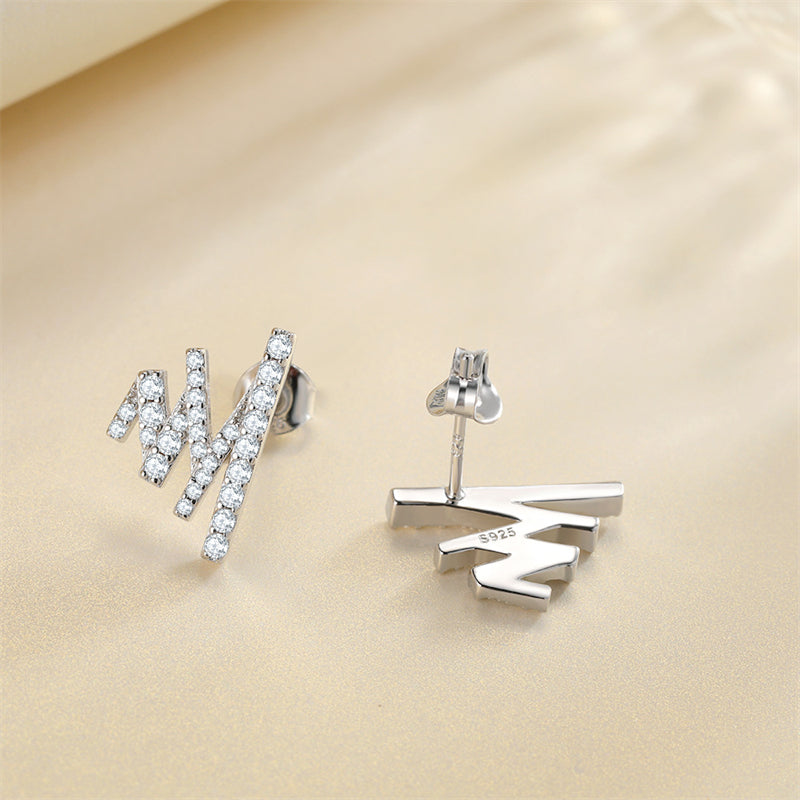 925 Sterling Silver Diamond-Cut Earrings for Women Elegant Geometric Zircon Studs White Gold Plated