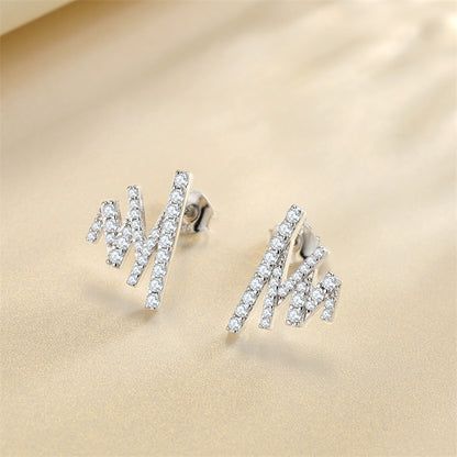 925 Sterling Silver Diamond-Cut Earrings for Women Elegant Geometric Zircon Studs White Gold Plated