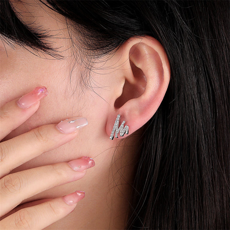 925 Sterling Silver Diamond-Cut Earrings for Women Elegant Geometric Zircon Studs White Gold Plated