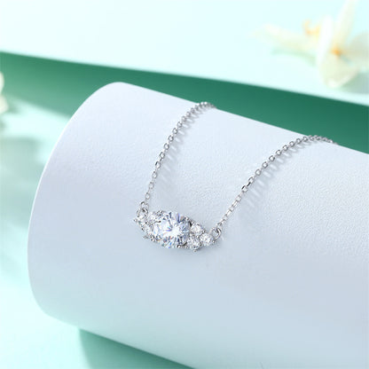 925 Sterling Silver Diamond-Cut Zircon Pendant Necklace - Modern Geometric Collarbone Chain