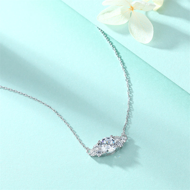 925 Sterling Silver Diamond-Cut Zircon Pendant Necklace - Modern Geometric Collarbone Chain