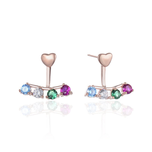 925 Sterling Silver Diamond Cartoon Stud Earrings - 2.2g Playful Office Earrings with Plastic Backs