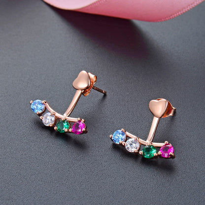 925 Sterling Silver Diamond Cartoon Stud Earrings - 2.2g Playful Office Earrings with Plastic Backs