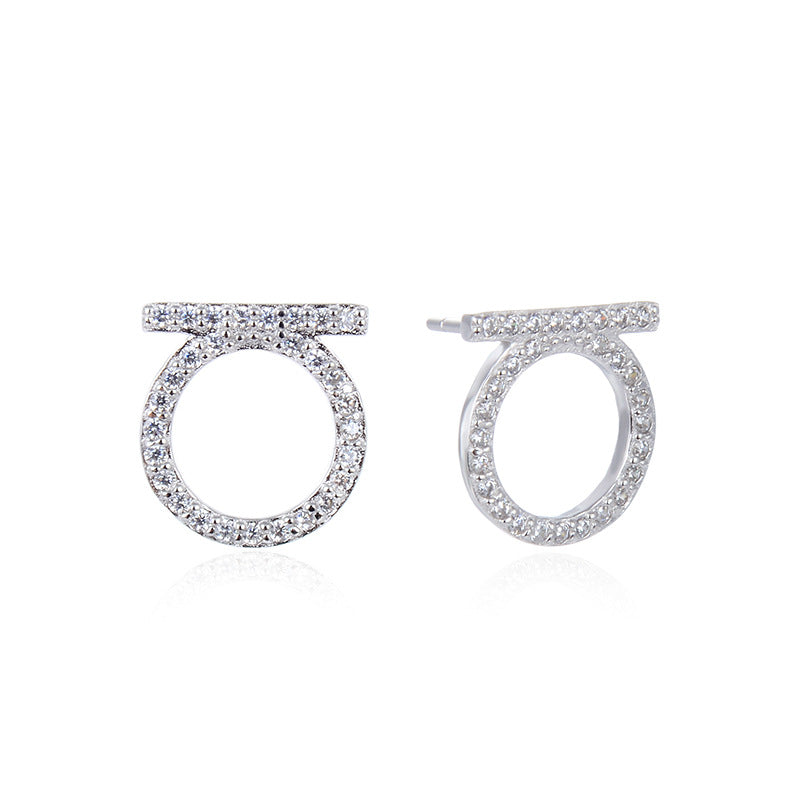 925 Sterling Silver Diamond Circle Stud Earrings - 1.6g Versatile Geometric Earrings with Plastic Backs for Women
