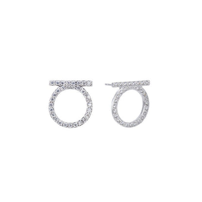 925 Sterling Silver Diamond Circle Stud Earrings - 1.6g Versatile Geometric Earrings with Plastic Backs for Women