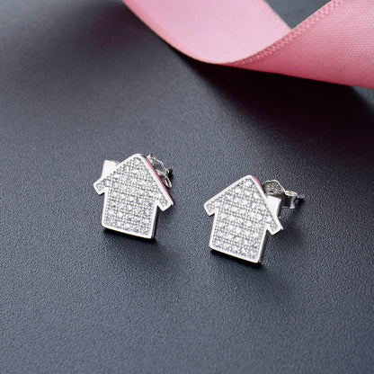 925 Sterling Silver Diamond Geometric Stud Earrings - Minimalist Fashion Earrings with Plastic Backs