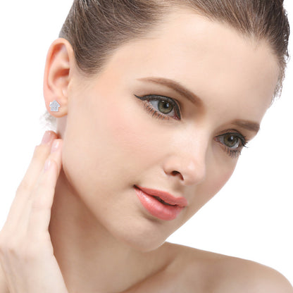 925 Sterling Silver Diamond Geometric Stud Earrings - Minimalist Fashion Earrings with Plastic Backs
