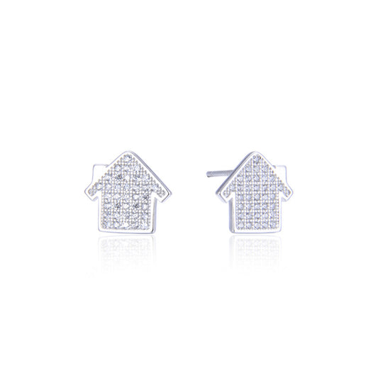 925 Sterling Silver Diamond Geometric Stud Earrings - Minimalist Fashion Earrings with Plastic Backs