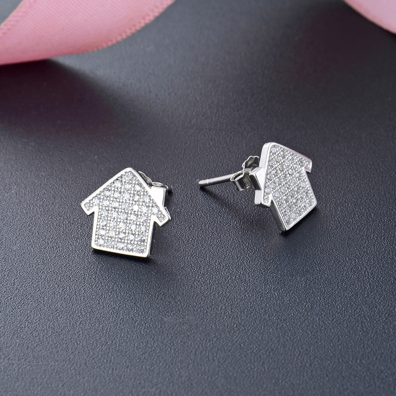925 Sterling Silver Diamond Geometric Stud Earrings - Minimalist Fashion Earrings with Plastic Backs