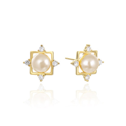 925 Sterling Silver Diamond Peace Lock Stud Earrings - 2.4g Cute Cartoon Chinese Style Earrings with Plastic Backs