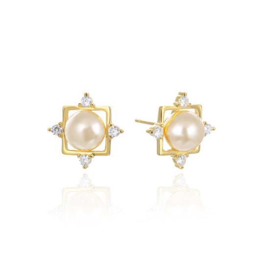 925 Sterling Silver Diamond Peace Lock Stud Earrings - 2.4g Cute Cartoon Chinese Style Earrings with Plastic Backs