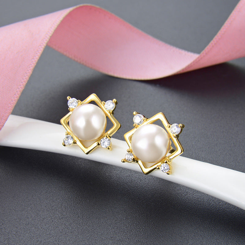 925 Sterling Silver Diamond Peace Lock Stud Earrings - 2.4g Cute Cartoon Chinese Style Earrings with Plastic Backs