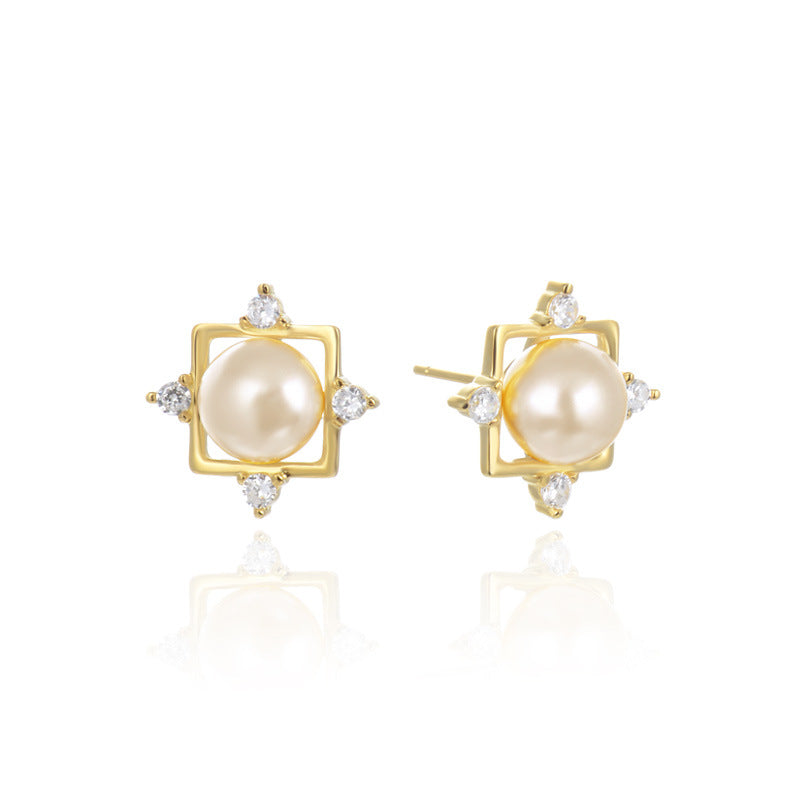 925 Sterling Silver Diamond Peace Lock Stud Earrings - 2.4g Cute Cartoon Chinese Style Earrings with Plastic Backs