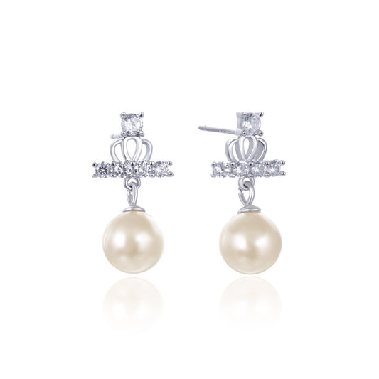 925 Sterling Silver Diamond 'Fu' Character Stud Earrings - 1.7g Professional Chinese Style Earrings with Plastic Backs