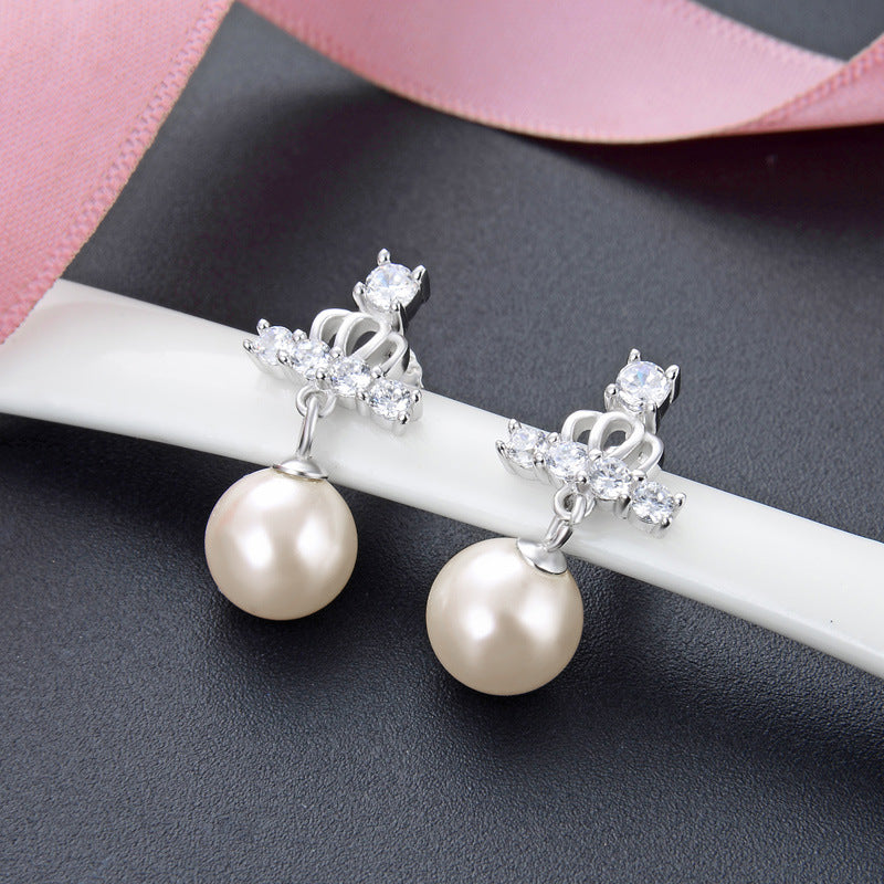 925 Sterling Silver Diamond 'Fu' Character Stud Earrings - 1.7g Professional Chinese Style Earrings with Plastic Backs