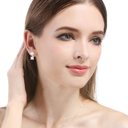 925 Sterling Silver Diamond 'Fu' Character Stud Earrings - 2.2g Minimalist Chinese Style with Plastic Backs