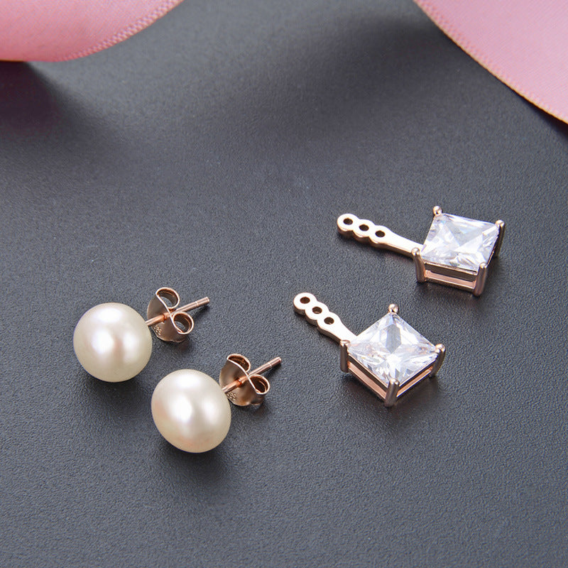 925 Sterling Silver Diamond 'Fu' Character Stud Earrings - 2.2g Minimalist Chinese Style with Plastic Backs