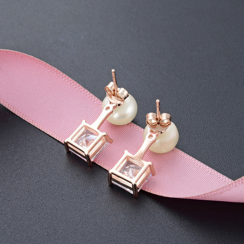 925 Sterling Silver Diamond 'Fu' Character Stud Earrings - 2.2g Minimalist Chinese Style with Plastic Backs