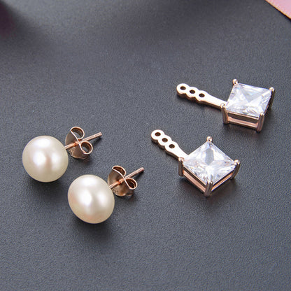 925 Sterling Silver Diamond 'Fu' Character Stud Earrings - 2.2g Minimalist Chinese Style with Plastic Backs