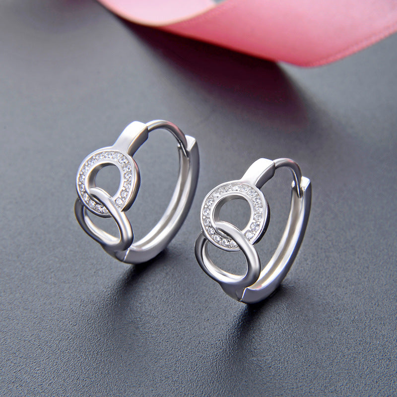 925 Sterling Silver Diamond 'Fu' Clip-On Earrings - 4.3g Korean Style Chinese Blessing Earrings