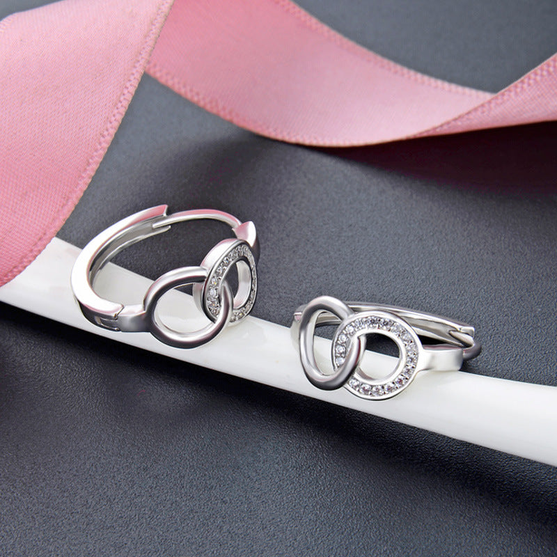 925 Sterling Silver Diamond 'Fu' Clip-On Earrings - 4.3g Korean Style Chinese Blessing Earrings