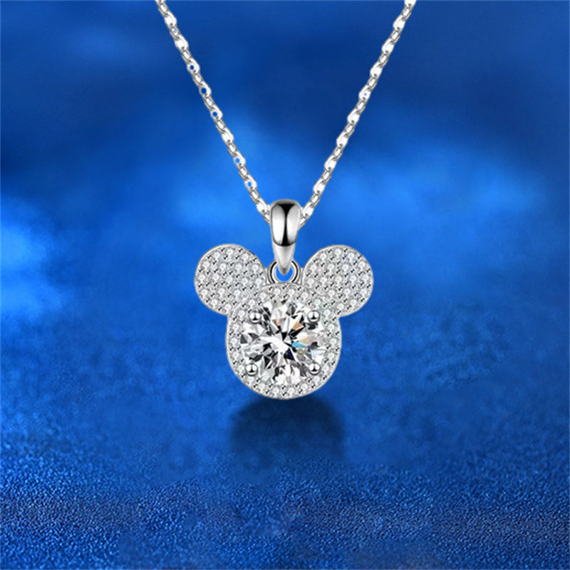 925 Sterling Silver Disney Inspired Pendant Necklace with 1ct Moissanite Cross Chain Rhodium Plated Women's Fashion Jewelry