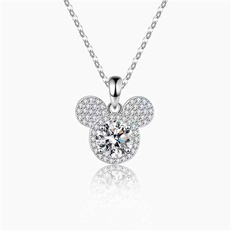 925 Sterling Silver Disney Inspired Pendant Necklace with 1ct Moissanite Cross Chain Rhodium Plated Women's Fashion Jewelry