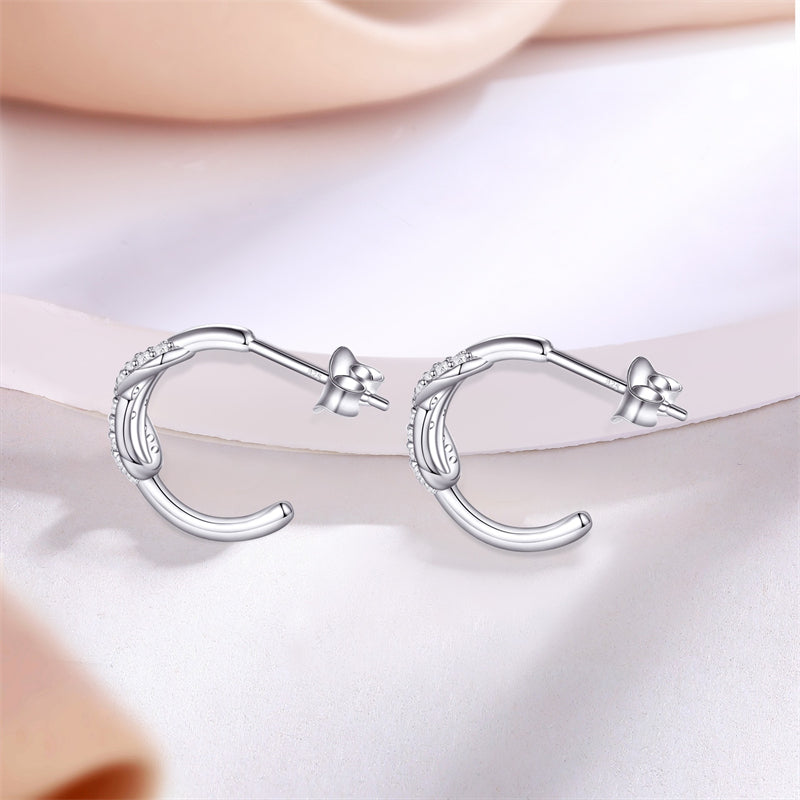 925 Sterling Silver Double C Hoop Earrings for Women Elegant Bow Design with Zircon Accents White Gold Plated