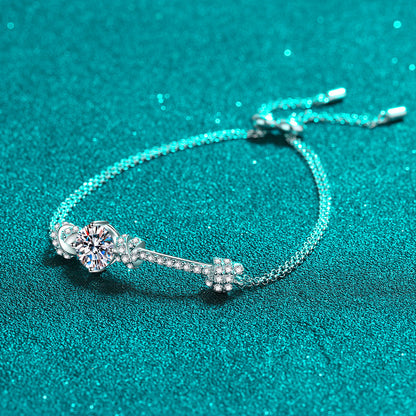 Internet Celebrity Style 5-Layer Rhodium Plated Bracelet - 2ct Moissanite or 8mm Zircon with Peach & Cartoon Design
