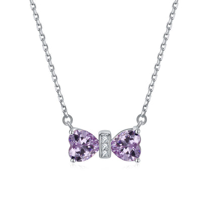 925 Sterling Silver Double Heart Birthstone Necklace - Romantic Lucky Charm Jewelry