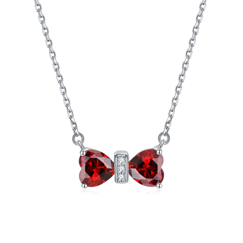 925 Sterling Silver Double Heart Birthstone Necklace - Romantic Lucky Charm Jewelry