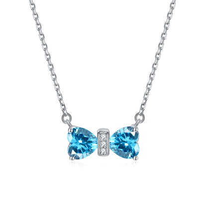 925 Sterling Silver Double Heart Birthstone Necklace - Romantic Lucky Charm Jewelry