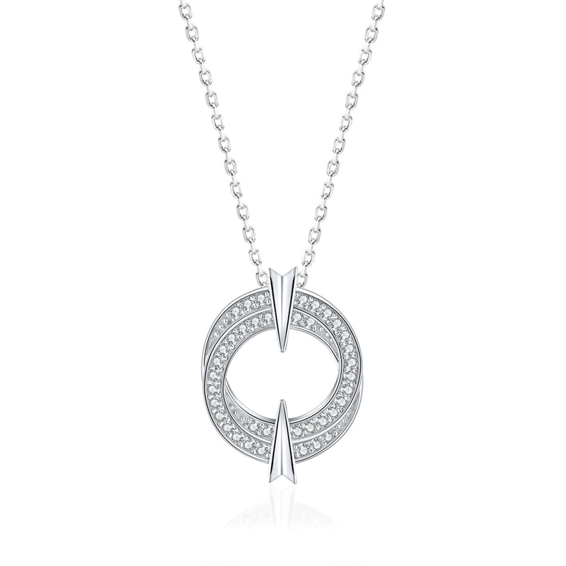 925 Sterling Silver Double Hoop Pendant Necklace - Elegant Round Zirconia Collarbone Chain