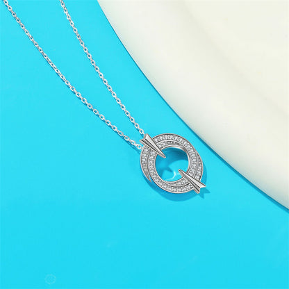 925 Sterling Silver Double Hoop Pendant Necklace - Elegant Round Zirconia Collarbone Chain