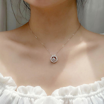 925 Sterling Silver Double Layer Bow Pendant Necklace with 0.5ct Moissanite & Cross Chains White Gold Plated Chic Jewelry