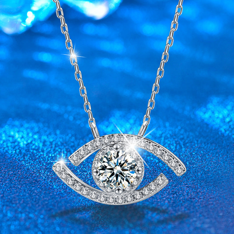 925 Sterling Silver Double Layer Geometric Pendant Necklace with 0.5ct Moissanite & Cross Chains | Available in White Gold & Yellow Gold Plating