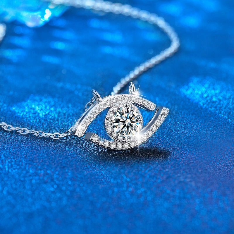 925 Sterling Silver Double Layer Geometric Pendant Necklace with 0.5ct Moissanite & Cross Chains | Available in White Gold & Yellow Gold Plating