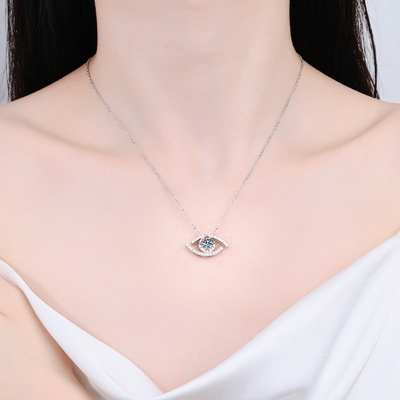 925 Sterling Silver Double Layer Geometric Pendant Necklace with 0.5ct Moissanite & Cross Chains | Available in White Gold & Yellow Gold Plating