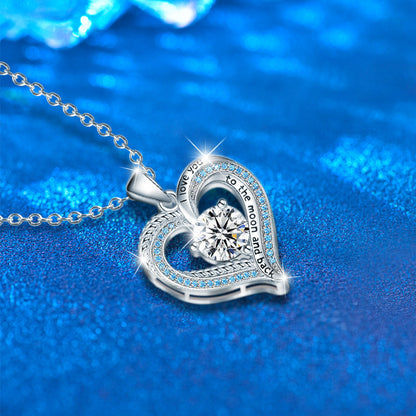 925 Sterling Silver Double Layer Heart Pendant Necklace with 2ct Moissanite & Cross Chains Rhodium Plated Luxury Jewelry