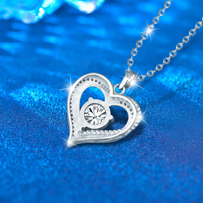 925 Sterling Silver Double Layer Heart Pendant Necklace with 2ct Moissanite & Cross Chains Rhodium Plated Luxury Jewelry