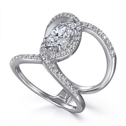 925 Sterling Silver Double Row Marquise Zircon Ring – Modern Twisted Band Design