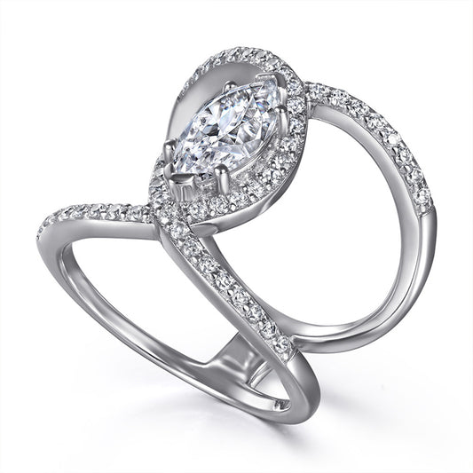 925 Sterling Silver Double Row Marquise Zircon Ring – Modern Twisted Band Design