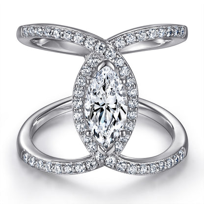 925 Sterling Silver Double Row Marquise Zircon Ring – Modern Twisted Band Design