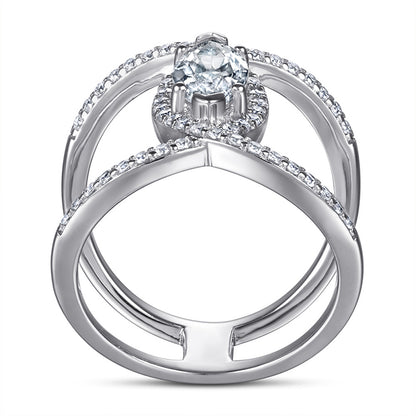 925 Sterling Silver Double Row Marquise Zircon Ring – Modern Twisted Band Design