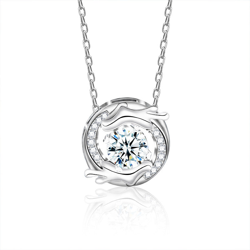 925 Sterling Silver Dragon Phoenix Pendant Necklace with 1ct Moissanite Cross Chain Women's Original Chinese Design Jewelry