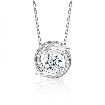 925 Sterling Silver Dragon Phoenix Pendant Necklace with 1ct Moissanite Cross Chain Women's Original Chinese Design Jewelry