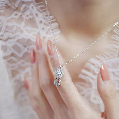 925 Sterling Silver Dreamcatcher Pendant Necklace with 1ct Moissanite Classic Chain Women's Premium White Gold Plated Jewelry