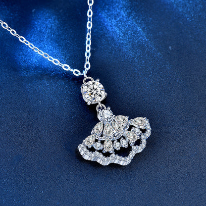 925 Sterling Silver Dress Pendant Necklace with 0.5ct Moissanite & Adjustable Cross Chain